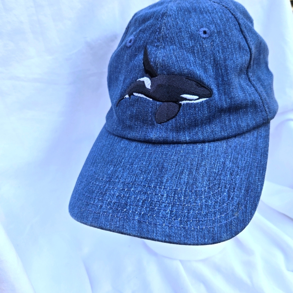 SeaLegacy #TurningTheTide denim hat adjustable adult embroidered orca and whale
